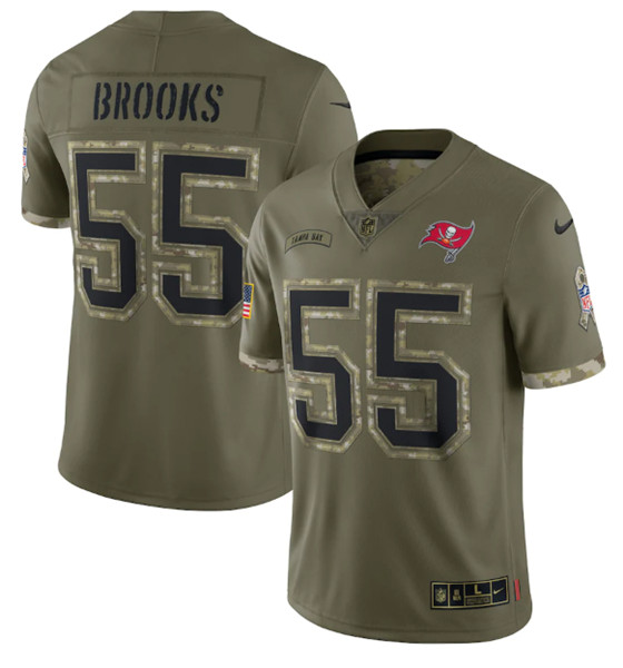 Men's Tampa Bay Buccaneers #55 Derrick Brooks 2022 Olive Salute To Service Limited Stitched Jersey